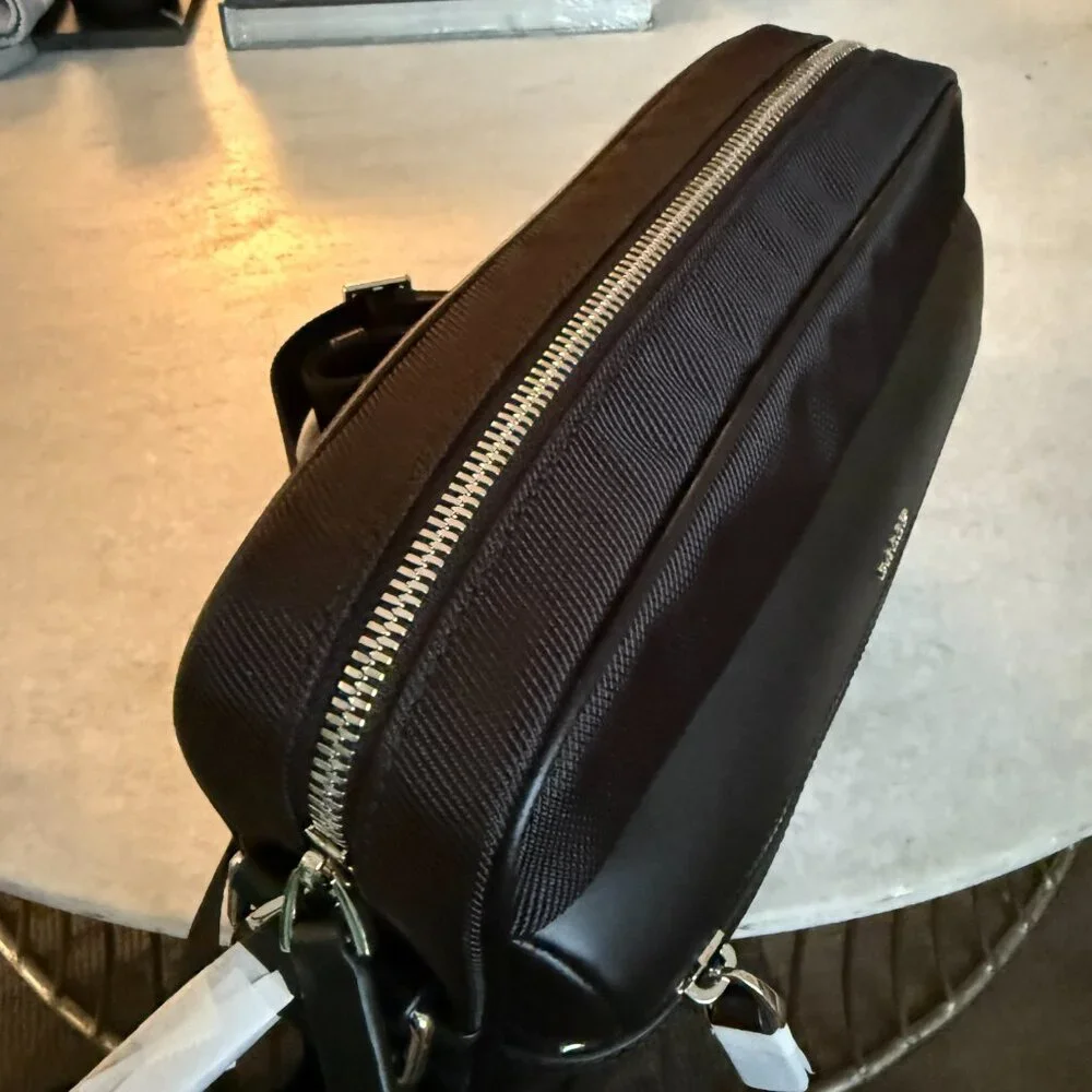 Bally Black Canvas Men's/Unisex Crossbody With Signature Bally Stripe, NWT